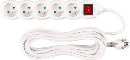 Predlžovací kábel DG-F805BK 7 m, biely, 5 zásuviek + vypínač