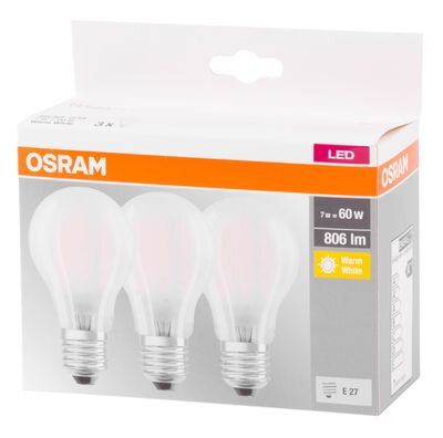 Žiarovka OSRAM® LED FIL 060 non-dim, 7W/827 E27 2700K MULTIPACK, Star CLASSIC, ČÍRA