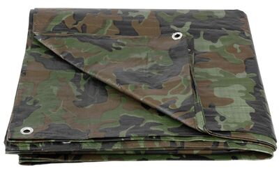 Nepremokavá krycia plachta Tarpaulin Khaki 4x6 m, 80 g/m², oliva/kamufláž, s okami