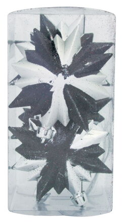 Vianočné ozdoby na stromček 6 ks, čierno-strieborné, 8x9,5 cm