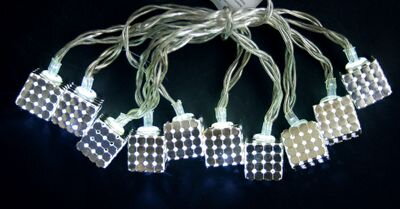 Vianočné osvetlenie reťaz Metal Cube, 10 LED, strieborná, na batérie