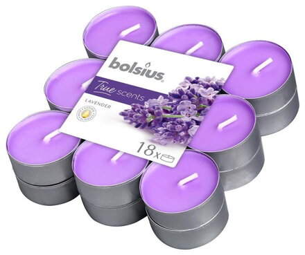 Čajové sviečky Bolsius Tealight True Scents, levanduľa, balenie 18 ks