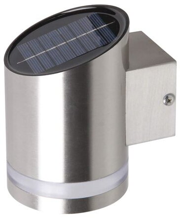 Solárna LED lampa na stenu/plot – 9x12x14 cm, nerezová