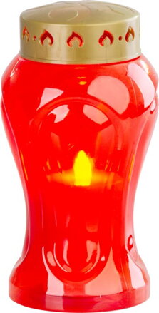Kahanec na hrob s LED sviečkou, červený, 17 cm, plápolajúci plameň