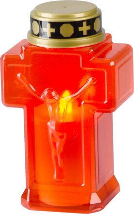 Sviečka na hrob Kríž, LED, červená, 2xAA, 15,3x6,8 cm