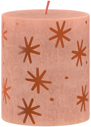 Vianočná sviečka Bolsius Rustic, with print Creamy Caramel, 80/68 mm