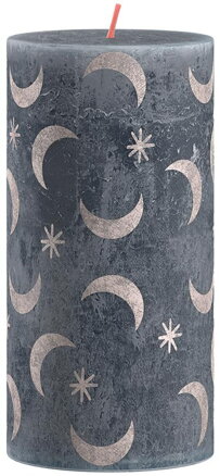 Vianočná sviečka Bolsius Rustic, with print Slate Blue, 130/68 mm