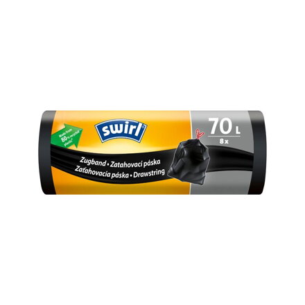 Vrecia na odpad Swirl, extra pevné, zaťahovacie, čierne, 70 l, 8 ks