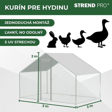 Kurín Strend Pro, pre hydinu, voliéra, klietka, kurnik, so strechou, 3x2x2 m