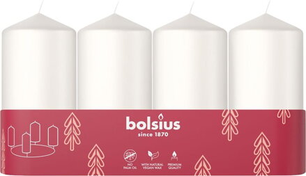 Adventné sviečky Bolsius Pillar, biele, 48x100 mm, 4 ks