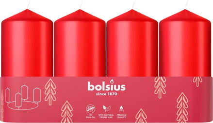 Adventné sviečky Bolsius Pillar, červené, 48x100 mm, 4 ks