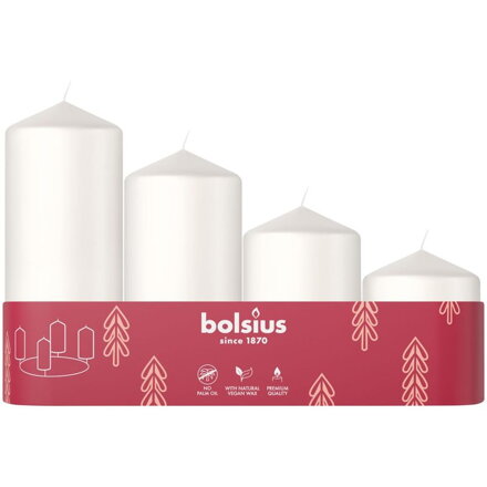 Sviečky Bolsius Pillar Advent, biele, 60/80/100/120×48 mm, 4 ks
