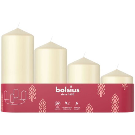 Sviečky Bolsius Pillar Advent, krémové, 60/80/100/120×48 mm, 4 ks