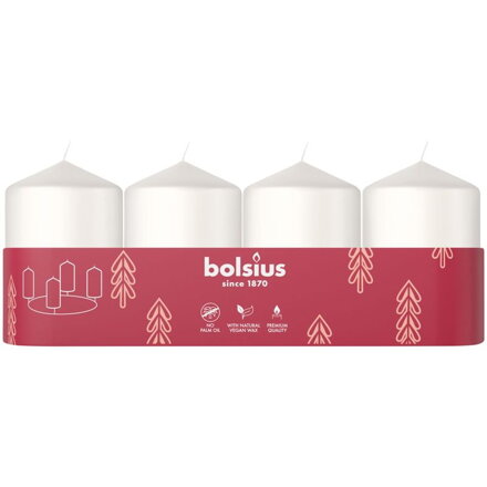 Sviečky Bolsius Pillar Advent, biele, 60×40 mm, bal. 4 ks