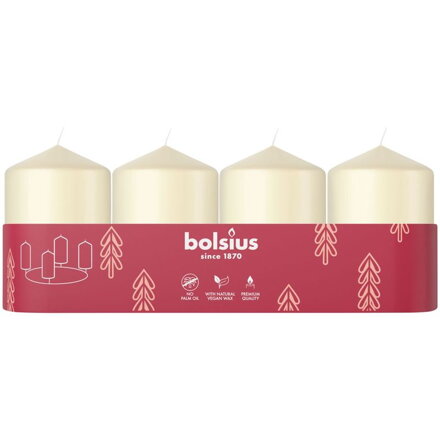 Sviečky Bolsius Pillar Advent, krémové, 60×40 mm, bal. 4 ks
