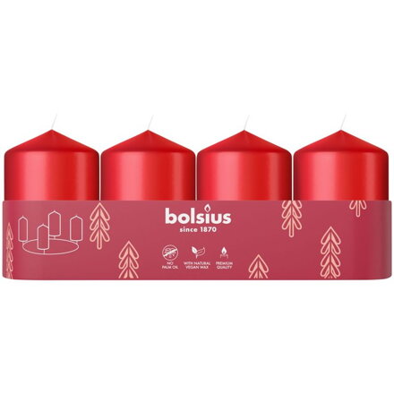 Sviečky Bolsius Pillar Advent, červené, 60×40 mm, bal. 4 ks