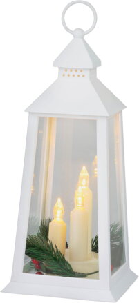 Vianočný lampáš plast, biely, 3xLED žltá, 14x14x35 cm, 3xAAA