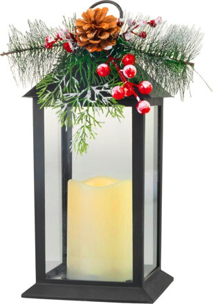 Vianočný lampáš plast, čierny, 1xLED žltá, 14x14x32.2 cm, 3xAAA
