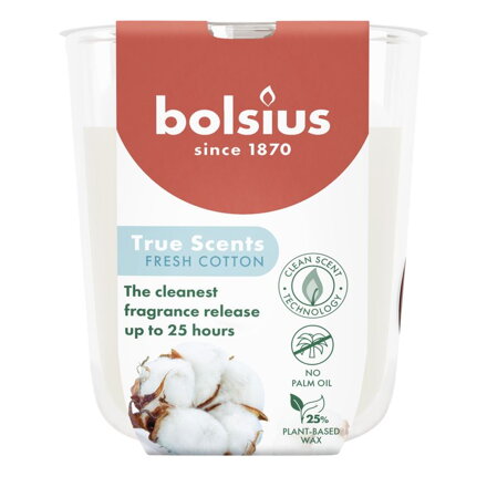 Sviečka v skle Bolsius True Scents, čerstvá bavlna, 80×73 mm