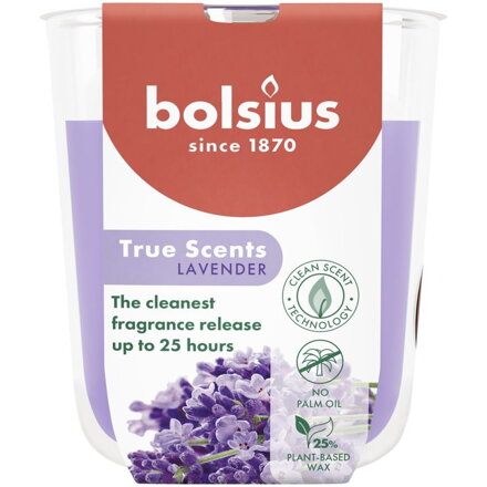 Sviečka v skle Bolsius True Scents, levanduľa, 80×73 mm