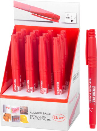 Značkovač Strend Pro Thin, červený, tenký hrot, 12 ks