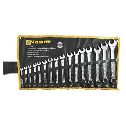 Sada očkoplochých kľúčov HR31585, 16 dielna, Cr-V, 8–24 mm