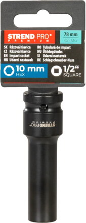 Nadstavec Strend Pro Premium, rázový, predĺžený, 1/2", 6-hran, CrMO, 10 mm