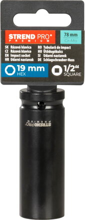 Nadstavec Strend Pro Premium, rázový, predĺžený, 1/2", 6-hran, CrMO, 19 mm