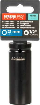 Nadstavec Strend Pro Premium, rázový, predĺžený, 1/2", 6-hran, CrMO, 21 mm