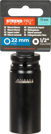 Nadstavec Strend Pro Premium, rázový, predĺžený, 1/2", 6-hran, CrMO, 22 mm