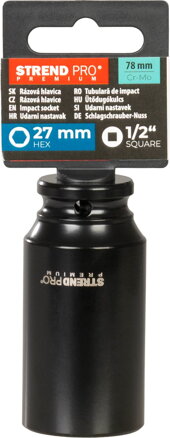 Nadstavec Strend Pro Premium, rázový, predĺžený, 1/2", 6-hran, CrMO, 27 mm
