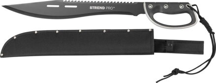 Mačeta Tactical, s puzdrom, pílkou, ochranou ruky, čierna, 61 cm