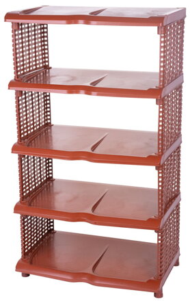 Regál na topánky Strend Pro – 5 priečkový, plast + ratan, 48x30,5x86 cm