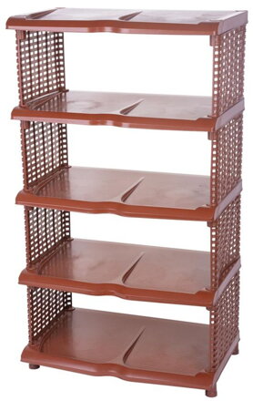 Regál na topánky Strend Pro – 5 priečkový, plast + ratan, 48x30,5x86 cm
