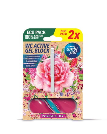 Ambipur WC Active gélový blok Ruže a ľalia 2×45 g