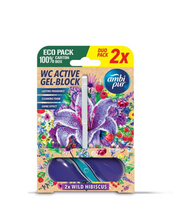 Ambipur WC Active gélový blok Divoký ibištek 2×45 g