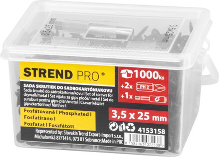 Sada vrutov Strend Pro, skrutky do sadrokartónu 3,5x25 mm, balenie 1000 ks