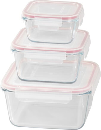 Dózy MagicHome sada 3 ks, sklenené štvorcové, 450/1000/1900 ml