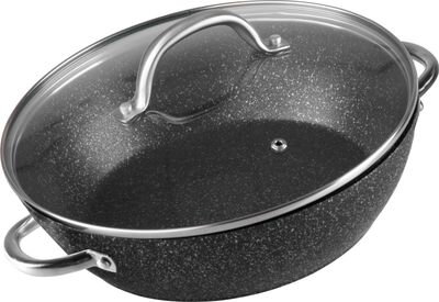 Hrniec MagicHome Black Marble Line, plytký, 26 cm, 2,8 lit., s pokrievkou, pekáč, do rury