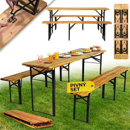 Pivný set DORTMUND Standard3, stôl 175x46x77 cm, 2x lavica 175x23x47 cm