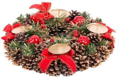 Adventný veniec MagicHome, prírodný, červený, 25 cm