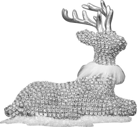 Vianočná dekorácia Sob sediaci, strieborný, 19x17 cm