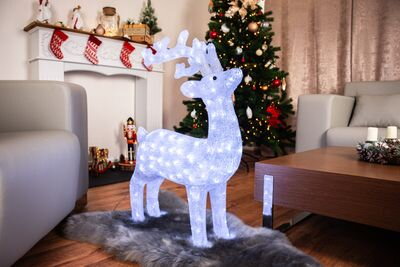 Vianočná dekorácia Jeleň, 160 LED studená biela, akryl, IP44, exteriér, 52x24x74 cm