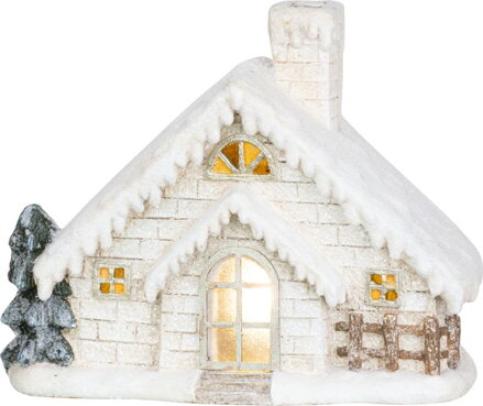 Vianočná dekorácia Domček s komínom, magnesia, 40 cm, LED