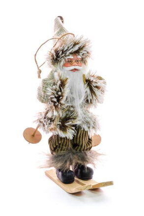 Vianočná dekorácia Santa na lyžiach, závesný, 18 cm