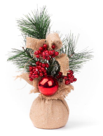 Vianočná dekorácia Vetvičky v jute, s guľou, 23 cm, 2 ks