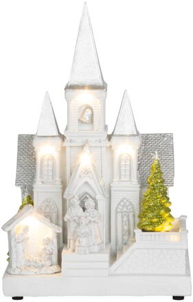 Vianočná dekorácia Kostol s betlehemom, 6 LED biela, 3xAA, interiér, 17x13x25 cm