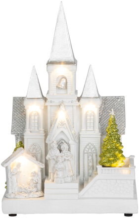 Vianočná dekorácia Kostol s betlehemom, 6 LED, 3xAA, interiér