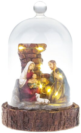 Vianočná dekorácia Betlehem v sklenenej kupole, 7 LED, 2xAAA
