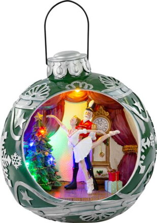 Vianočná dekorácia Balet v guli, 7 LED, farebná, s melódiami, 3xAA, interiér